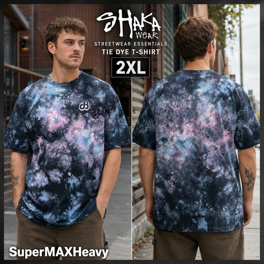 Shaka Wear SuperMAXHeavy Tie Dye T-Shirt Mens 2XL‎ Black Pink Blue Heavyweight